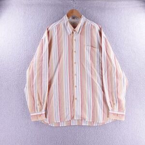 Tommy Bahama Mens XXL Tencel Striped Long Sleeve Button Down Shirt Orange Blue‎